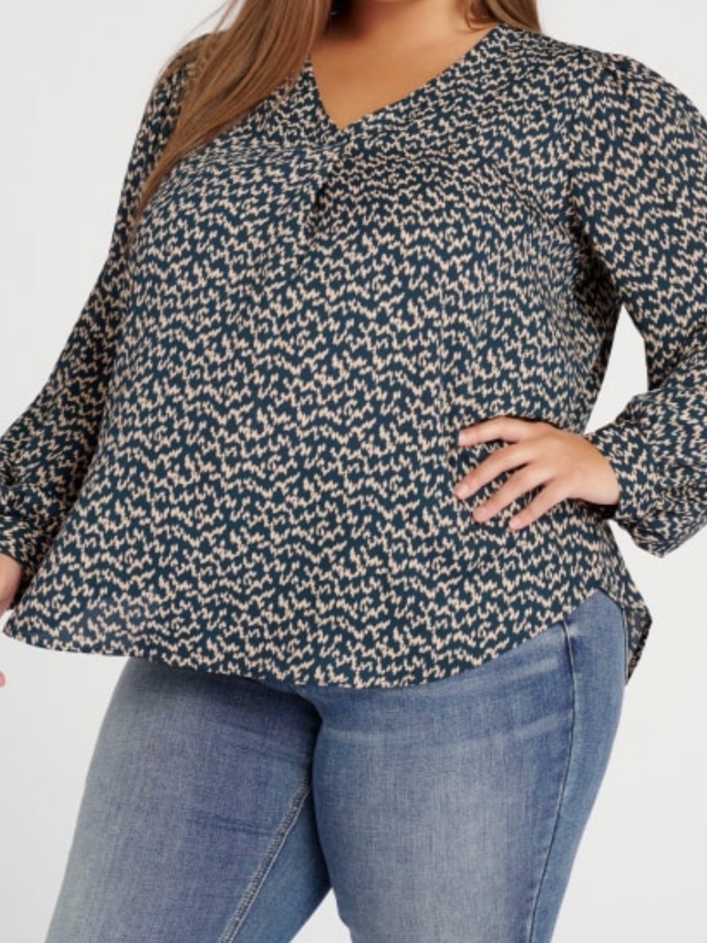 West Kei Black and Cream Abstract V-Neck Blouse